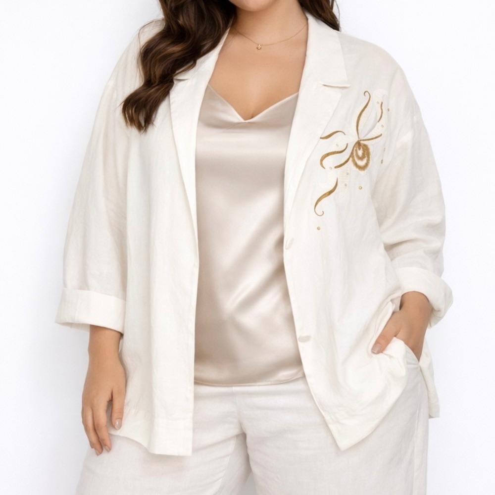 VTG 80s White Embroidered Blazer 3X NWT Dolman Sleeve Shoulder Pads Lagenlook
